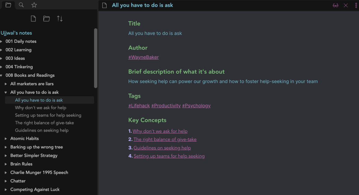 How to structure book notes in obsidian